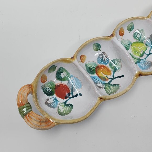 Vintage Ceramic Olive Divided Tray Rectangle Painted Fruit Neiman Marcus 15.5" - Picture 2 of 10